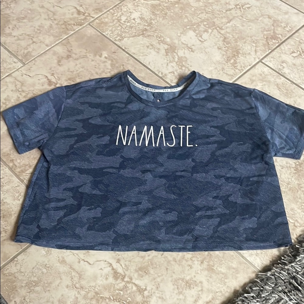 Rae Dunn oversized crop “Namaste” top size large